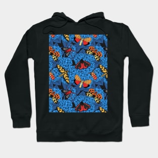 Moths on blue hydrangea Hoodie